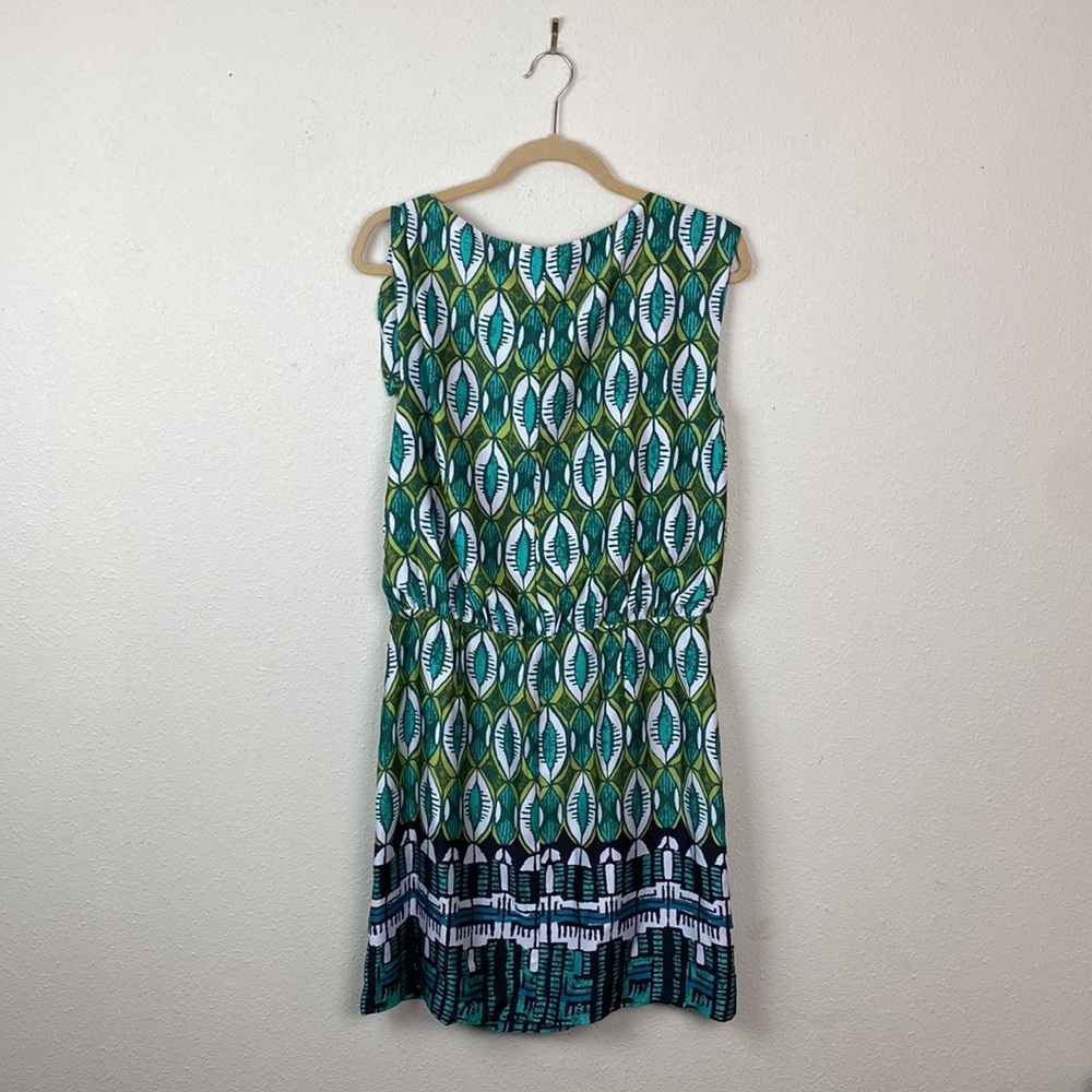 NWT Laundry by Shelli Segal | Satin Green Printed Side Tie Blouson Dress - Picture 8 of 9